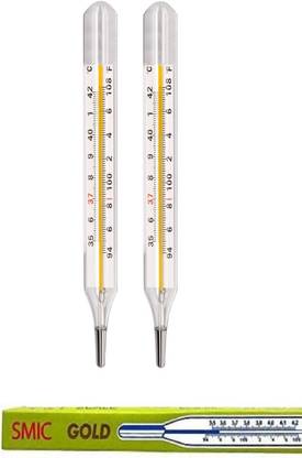 SWADESI BY MCP 2Pcs Oval Thermometer for Fever Test Temperature 94-108 °F Mercury Thermometer Glass SMIC Gold Mercury Thermometer For Fever Clinical Thermometer Pack of 2 Thermometer