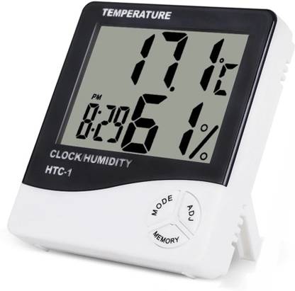 SWADESI BY MCP Room Thermometer Temperature Humidity Meter LCD Electronic Digital Thermometer Room Thermometer Hygrometer with Clock Time Humidity Monitor for Home,Bedroom Thermometer