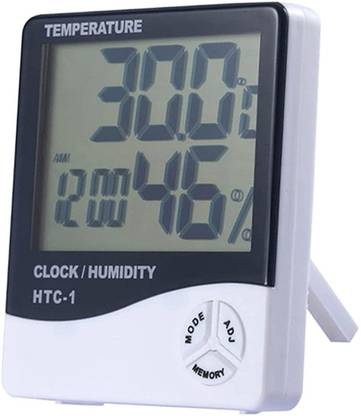 SWADESI BY MCP Room ThermometerTemperature Humidity Meter,LCD Electronic Digital Outdoor/Indoor Room Thermometer Hygrometer with Clock Time Humidity Monitor for Home,Bedroom Thermometer