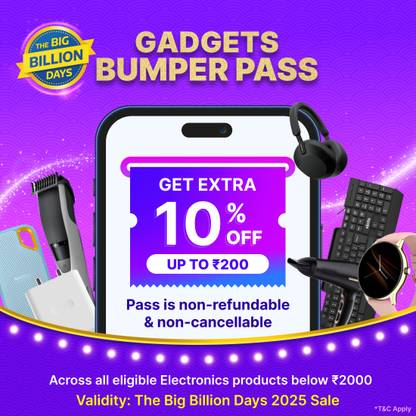 Multi-Brand Gadgets Bumper Pass: Applicable on all electronics products below Rs2,000. Buy the Bumper Pass only at Rs9 & Get 10% Off (Up to Rs200) on Smartwatches, Earphones, Powerbanks & more
