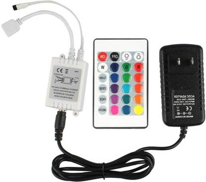 GoodsBazaar 3pc Combo 12 Volt 2 Amp Adaptor Charger RGB Control Box IR RF Remote Controller 6 A Step Dimmer