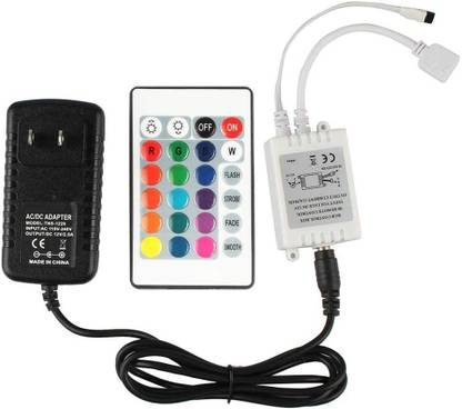 Divinext 3pc Combo 12 Volt 2 Amp Adaptor Charger RGB Control Box IR RF Remote Controller 6 A Step Dimmer