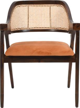 PLANKO PLANKO Solid Wood Upholstered Dining Chair | Suede Leather | Cane Back Support Solid Wood Dining Chair