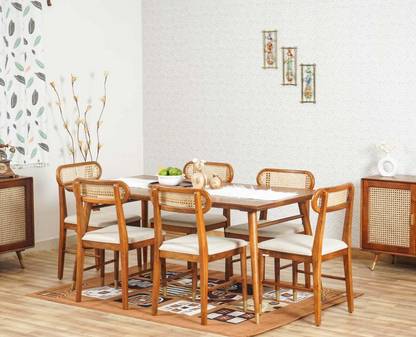 Floresta Wud Solid wood Rattan Cane Only 6 dining Chair For Dining Room / Kitchen / Cafe Solid Wood Dining Chair