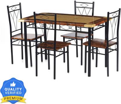 Nilkamal Stratus Powder Coated Frame | MDF Seat | Set Includes 4 Chairs & 1 Table | Engineered Wood 4 Seater Dining Set