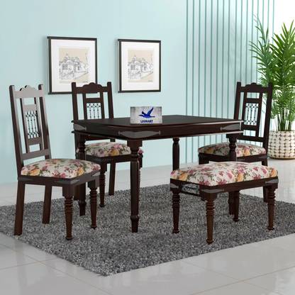 LOONART Solid Wood Four Seater Dining Set For Dining Room / Restaurant Solid Wood 4 Seater Dining Set