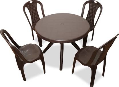 ARLAVYA Premium Round Shape Dining Table Set for Home Garden Cafeteria Plastic 4 Seater Dining Set