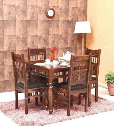 FURNISQUARE Solid Sheesham Wood 4 Seater Dining Set With 4 Chairs For Dining Room Solid Wood 4 Seater Dining Set