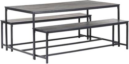 TIMBERTRIBE Dining Table and Bench Set, Brushed Charcoal & Black Mango Wood Solid Wood 8 Seater Dining Set