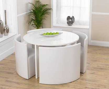 VIKINTERIO VIKINTERIO Modern Space Saving Round Dining Table with Four Chairs Solid Wood 4 Seater Dining Set