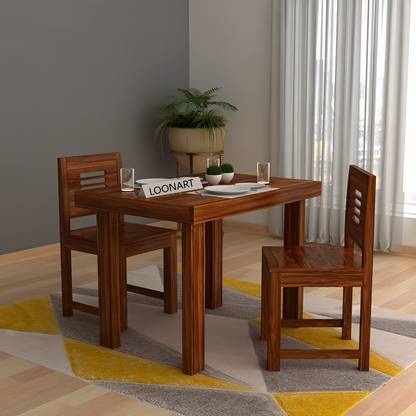 LOONART Solid Sheesham Wood Two Seater Dining Set For Dining Room, Café. Solid Wood 2 Seater Dining Set