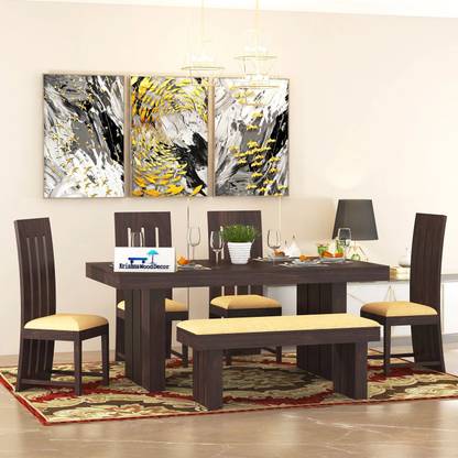 Krishna Wood Decor Solid Sheesham Wood Rosewood 6 Seater Dining Table with Chairs for Living Room Solid Wood 6 Seater Dining Set