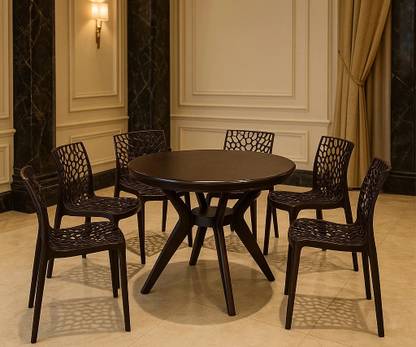 AVRO Alfa Round Table with Spider Chair set for Home, Cafe, Outdoor Seating Plastic 6 Seater Dining Set