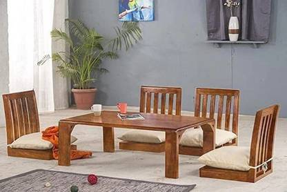 GOYALINTERIOR Solid Wood Japanese Low Height Dining Set/4-Seater Dining set for Home Solid Wood 4 Seater Dining Set