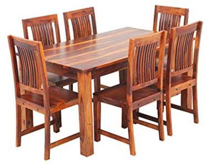 Deuba Sheesham Wood Wooden Dining Set 6 Seater | Dining Table with 6 Chairs Without Cushion | Dining Room Furniture| Natural Honey Finish Solid Wood 6 Seater Dining Set