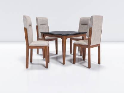 Worldwood Marble Finish Dining Table With Velvet Upholstery Chair ll Solid Wood 4 Seater Dining Set