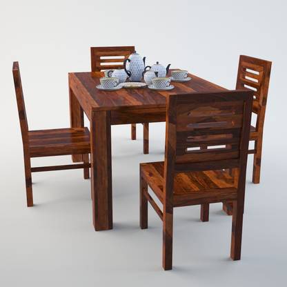 MAHIMART AND HANDICRAFTS Sheesham Wood 4 Seater dining set finish color Teak Finish Solid Wood 4 Seater Dining Set