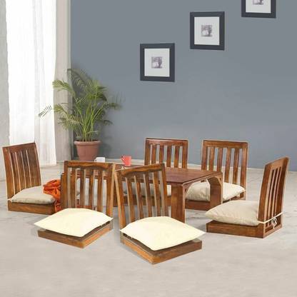 Devki Interiors Spree Low Height Wooden Dining Table 6 Seater with Chairs Solid Wood 6 Seater Dining Set