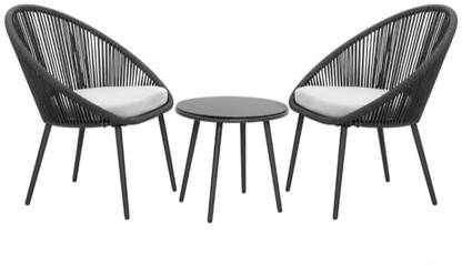 SE FURNITURE Outdoor Seating Set – 2 Lounge Chairs and Glass Coffee Table for Balcony Metal 2 Seater Dining Set