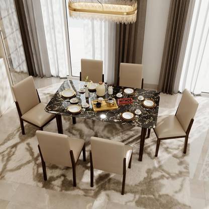 HITHOS Solid Wood 6 Seater Dining Set