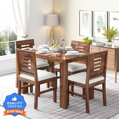 AMORINI 4 seater solid sheesham wood dining set for home office Solid Wood 4 Seater Dining Set