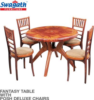 swagath furniture 4 Seater Dining Set for Home Garden Cafeteria Plastic 4 Seater Dining Set