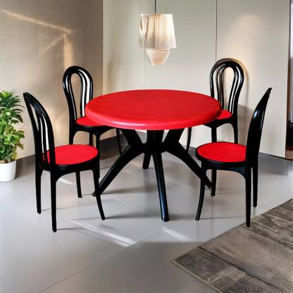 swagath furniture 4 Seater Dining Set for Home Garden Cafeteria Plastic 4 Seater Dining Set