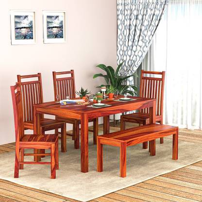 Custom Decor 5X3 Sheesham Wood Solid Wood 6 Seater Dining Set