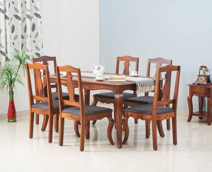 FURNISELAN Denmark 6 Seater Dining Set With 6 Chairs In Sheesham Wood For living room Solid Wood 6 Seater Dining Set