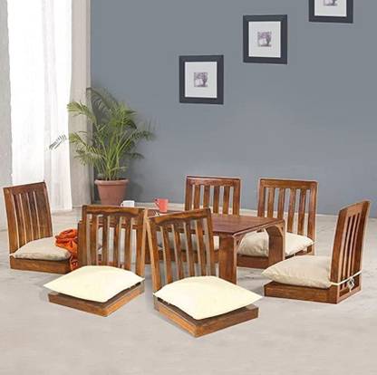 GOYALINTERIOR Solid Wood Japanese Low Height Dining Set/4-Seater Dining set for Home Solid Wood 6 Seater Dining Set
