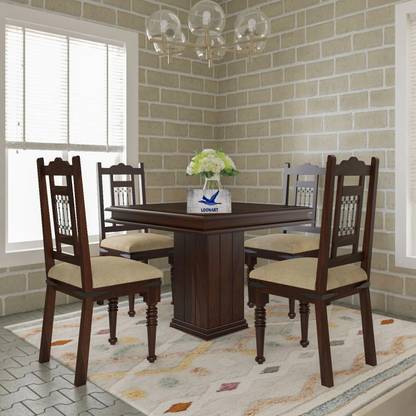 LOONART Solid Sheesham Wood Four Seater Dining Set For Dining Room , Restaurant , Hotels Solid Wood 4 Seater Dining Set