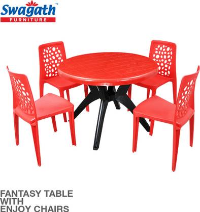 swagath furniture 4 Seater Dining Set for Home Garden Cafeteria Plastic 4 Seater Dining Set