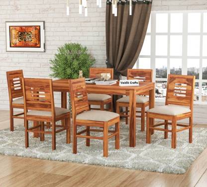 Vaidik Crafts Wooden Dining Table 6 Seater Set for Dining Room, Restaurant & Cafe Solid Wood 6 Seater Dining Set
