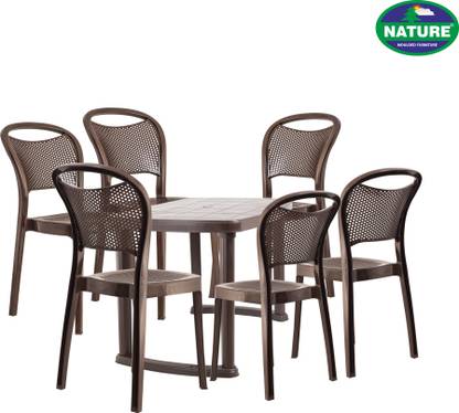 Nature Fortuner Elite Plastic Dining Table Set with 6 chairs Plastic 6 Seater Dining Set