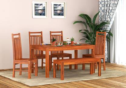 Custom Decor 5X3 Sheesham Wood Solid Wood 6 Seater Dining Set