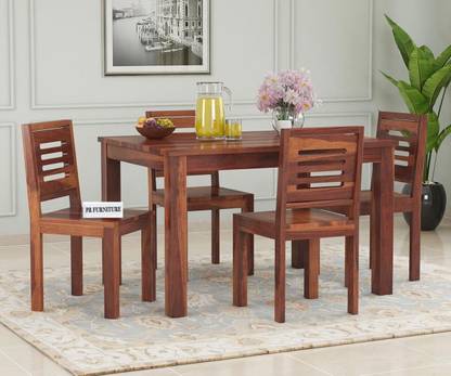PR FURNITURE Solid Sheesham Wood Four Seater Dining Set For Dining Room/ Hotel/ Kitchen | Solid Wood 4 Seater Dining Set