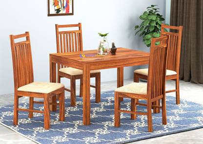Custom Decor 3X3 Sheesham Wood Solid Wood 4 Seater Dining Set
