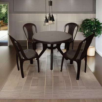 HOMIBOSS Fiber Dinning Room Set for Garden & Outdoor | 1 Dining Table with 4 Chairs Plastic 4 Seater Dining Set  (Finish Color -BROWN, Pre-assembled)