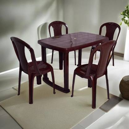 HELLO 4 Seater Dining Table Set for Home Garden Cafeteria Plastic 4 Seater Dining Set