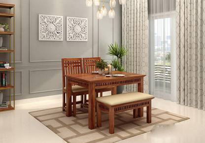 Krishna Wood Decor Solid Sheesham Wood Four Seater Dining Set For Dining Room/ Restaurant || Solid Wood 4 Seater Dining Set