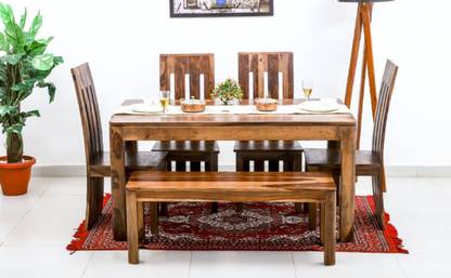 Taskwood Furniture Solid Sheesham Wood 6 Seater Dining Table With 1 Bench, 4 Chair For Dining Room Solid Wood 6 Seater Dining Set
