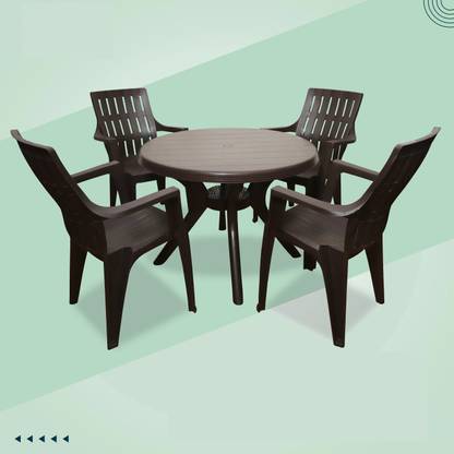 HELLO Strong and Durable 4 Seater Dining Table Set for Home Garden Cafeteria Plastic 4 Seater Dining Set