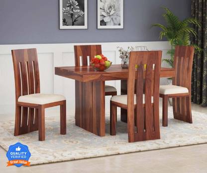 Flipkart Perfect Homes Solid Sheesham Wood Poster Four Seater Dining Set For Dining Room/ Restaurant || Solid Wood 4 Seater Dining Set
