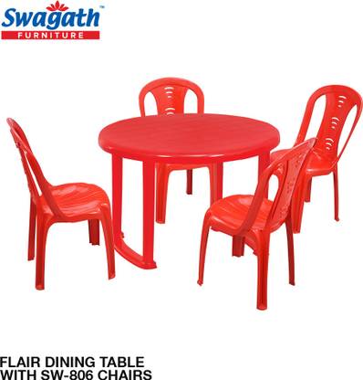 swagath furniture 4 Seater Dining Set 1 for Home Garden Cafeteria Plastic 4 Seater Dining Set
