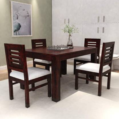 FURINNO Sheehsam Wood 4Seater Dining Table Solid Wood 4 Seater Dining Set