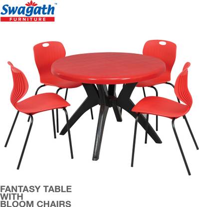 swagath furniture 4 Seater Dining Set for Home Garden Cafeteria Plastic 4 Seater Dining Set