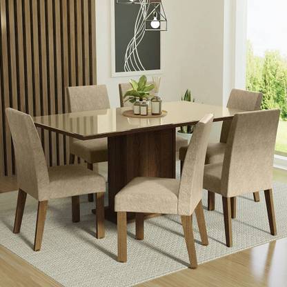 Madesa Dining Room Set Glass Engineered Wood 6 Seater Dining Set
