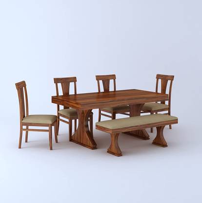 Ganpati Arts Sheesham Wood 6 Seater Dining Table with Cushioned 4 Chairs & 1 Bench for Home Solid Wood 6 Seater Dining Set
