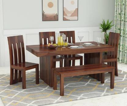Flipkart Perfect Homes Solid Sheesham Wood Poster Six Seater Dining Set For Dining Room/ Restaurant || Solid Wood 6 Seater Dining Set