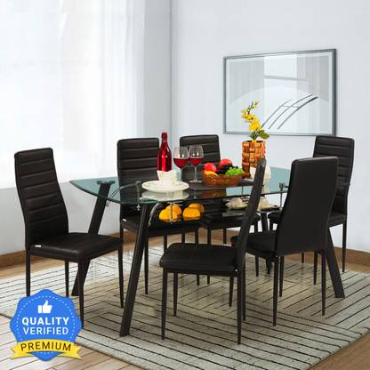 RoyalOak Milan Italian Glass 6 Seater Dining Set